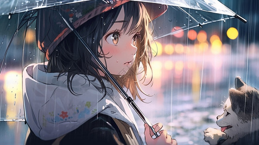 雨天撑伞的小女孩平面插图图片
