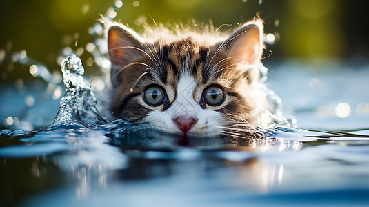 游泳小猫咪游泳池中游泳的小猫咪背景