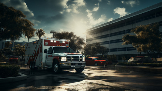 医院的急救救护车背景图片