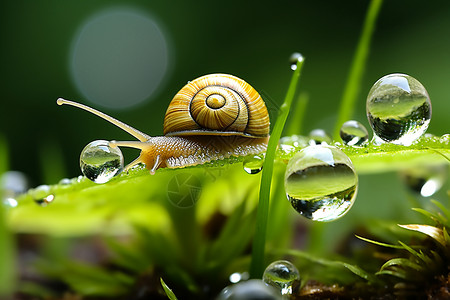 雨后树叶上的蜗牛图片