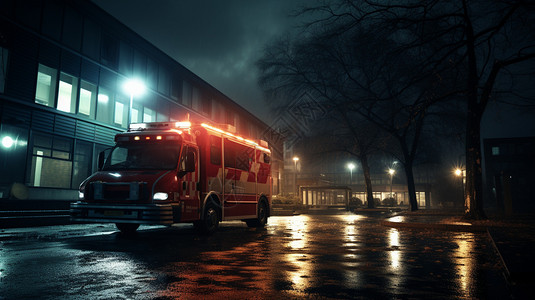 后院夜景医院后院的救护车设计图片
