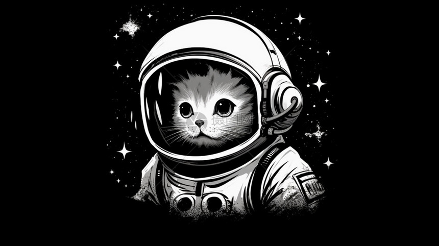 黑色背景上的太空猫插图图片