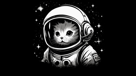 黑色背景上的太空猫插图背景图片