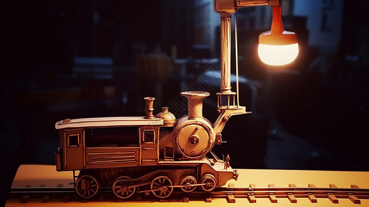 机车模型机车底座的创意台灯插画