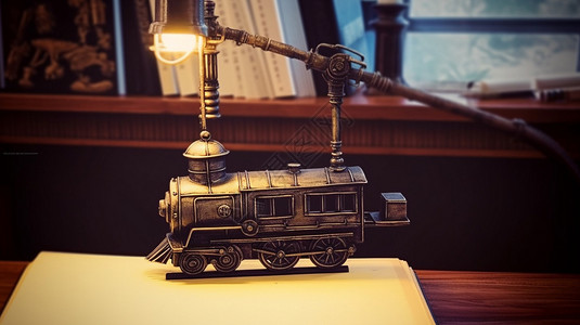 机车模型机车底座的创意台灯插画