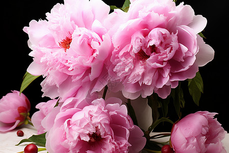 花瓶中的粉红牡丹花朵图片