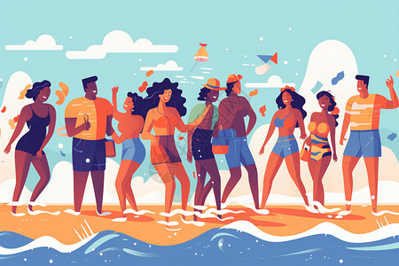 创意沙滩派对平面插图背景图片