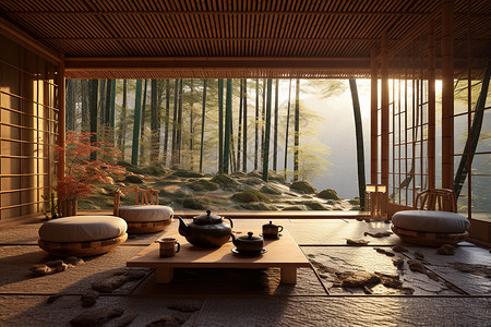 竹林和绣球宁静的新中式茶馆设计图片