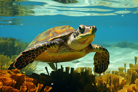 游泳的海底乌龟背景
