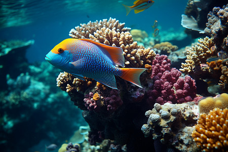 美丽的珊瑚群和鱼群背景图片