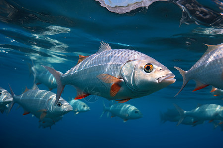 蔚蓝海水中的鱼群图片