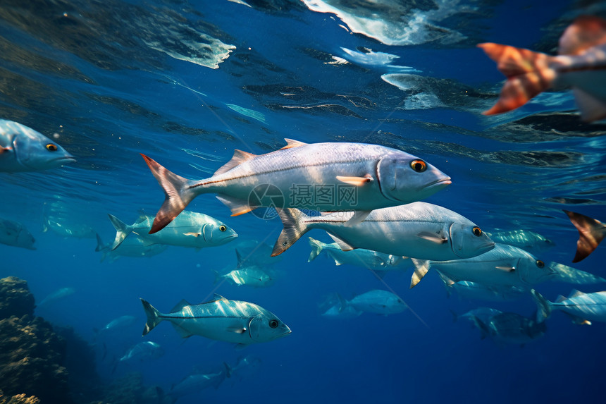 热带大海中的鱼群图片