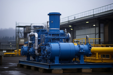 水泵工厂工厂户外的蓝色水泵背景