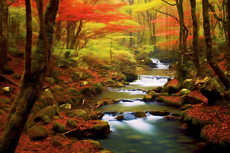 秋季的山间溪流图片