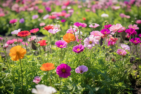 春季花园里盛开的野花图片