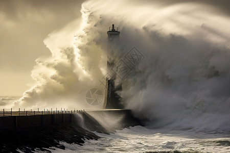 海啸中的灯塔背景图片