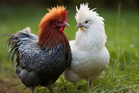 农场中养殖的公鸡背景图片