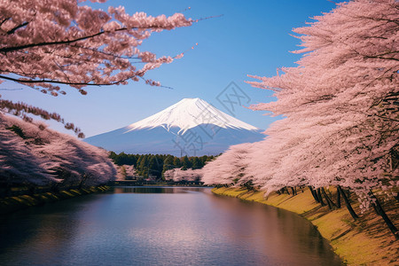 春天美丽的富士山景观图片