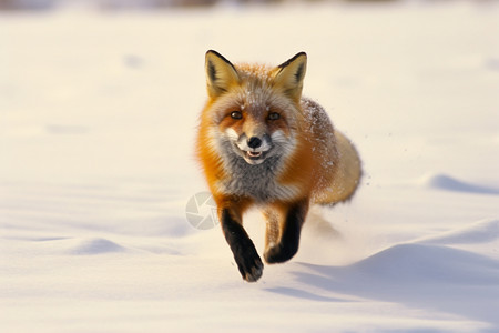 狐狸狗奔跑的雪地动物背景