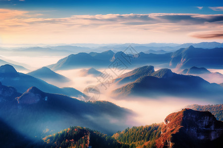 云雾中伟大的山脉高清图片