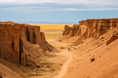 蒙古戈壁沙漠地带的风景背景