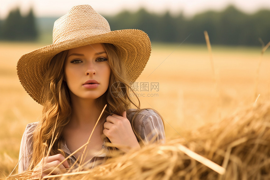 稻草地里的女孩图片