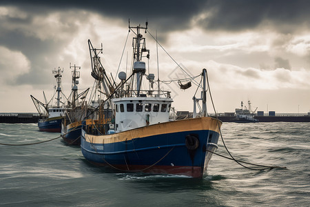 出海打捞的渔船背景图片
