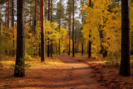 秋季优美的林中小路高清图片