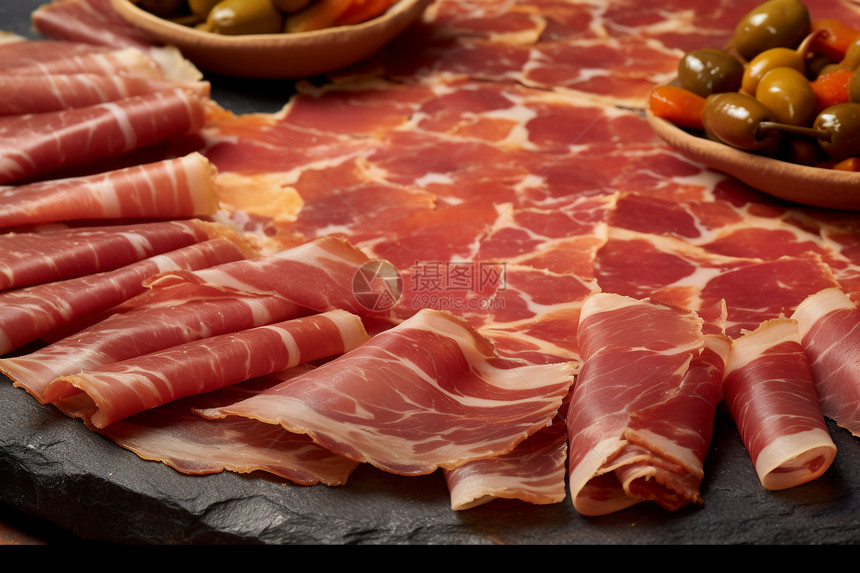 餐盘中的西班牙火腿图片