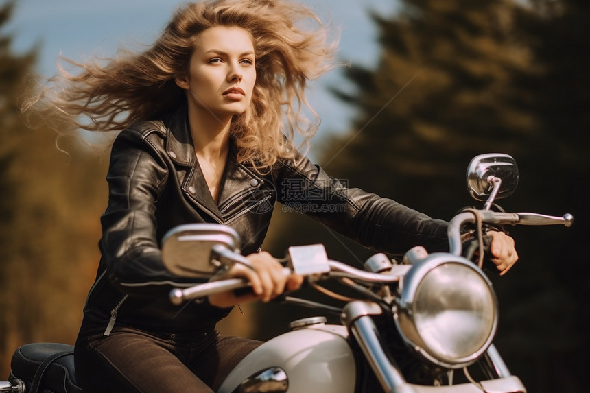 骑摩托车的帅气女子图片