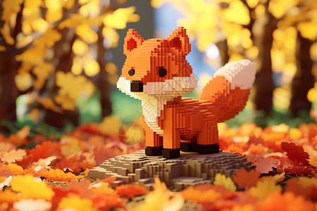 秋天动物狐狸充满活力的像素化设计背景