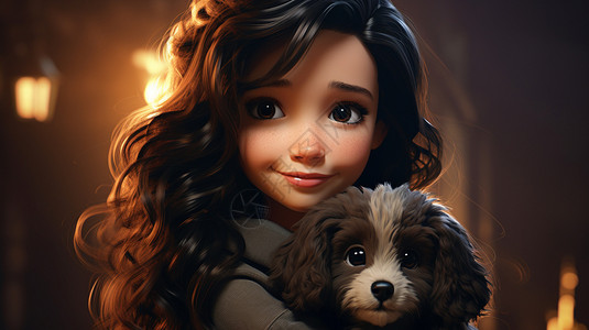 长发女孩抱着小狗图片