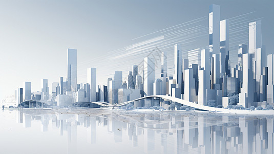 插画城市背景白色城市模型设计图片