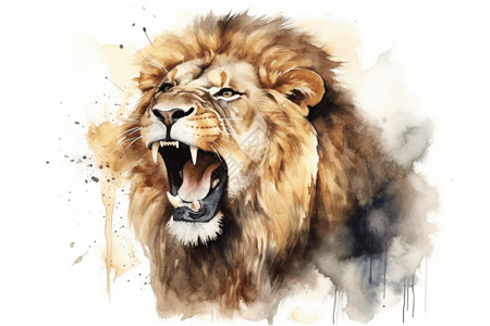 狮子咆哮凶猛的狮子插画