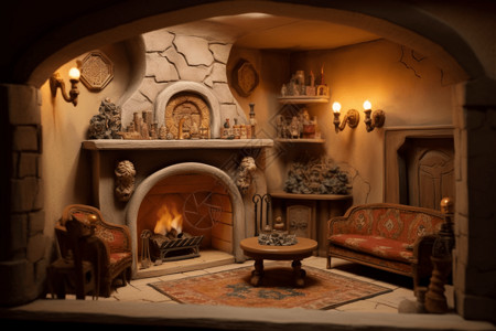 复古壁炉休息室图片
