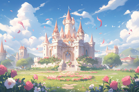 抽象卡通风景卡通梦幻城堡背景