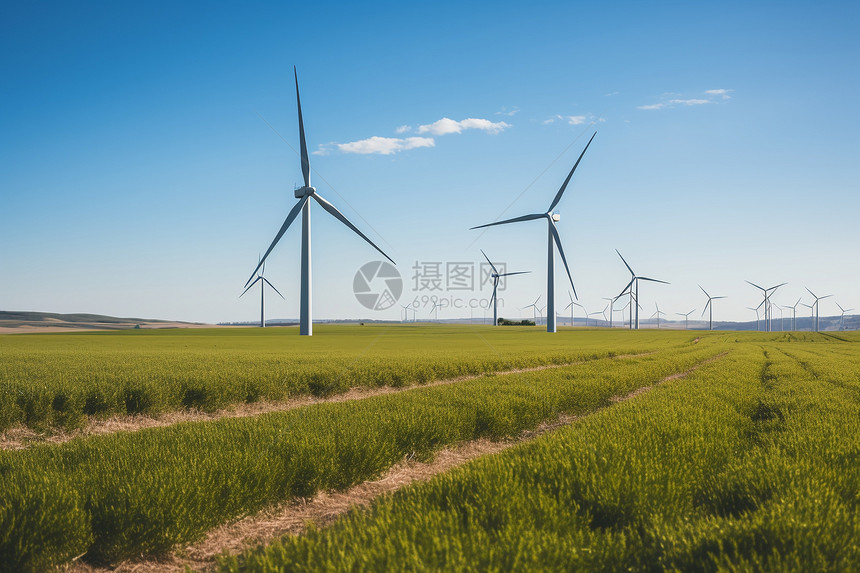 田野中的风力发电机图片