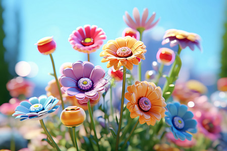 盛开的3D鲜艳花朵图片