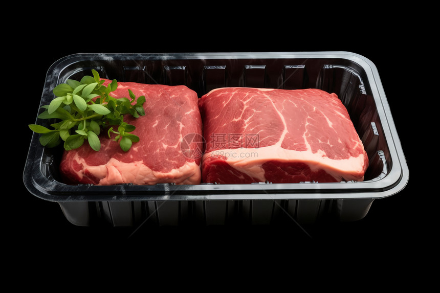 塑料包装的新鲜牛肉图片