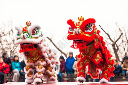 人群新春传统节日舞狮背景