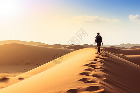 在沙漠行走的人高清图片
