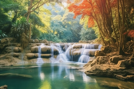 美丽的丛林瀑布景观图片
