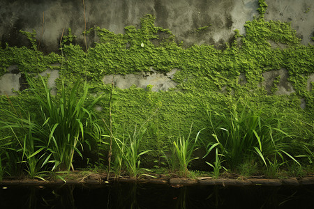 长满杂草的墙壁高清图片
