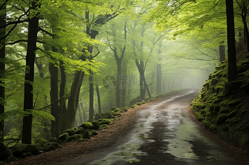 潮湿的森林道路景观图片