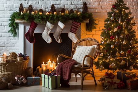 圣诞节的室内家居装饰场景高清图片