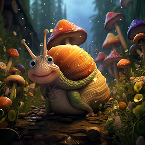 丛林中可爱的卡通蜗牛背景图片