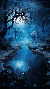 梦幻的蓝色森林图片
