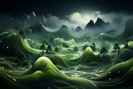 自然绿色流体波纹图片