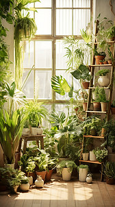 花房室内茂盛的绿植装饰设计图片
