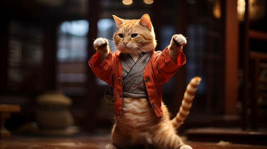 橘色猫练习武术的虎斑猫背景